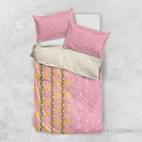 Hawaii Shell Tiare Anthurium Heliconia Lei Bedding Set With Tapa Pattern Baby Pink