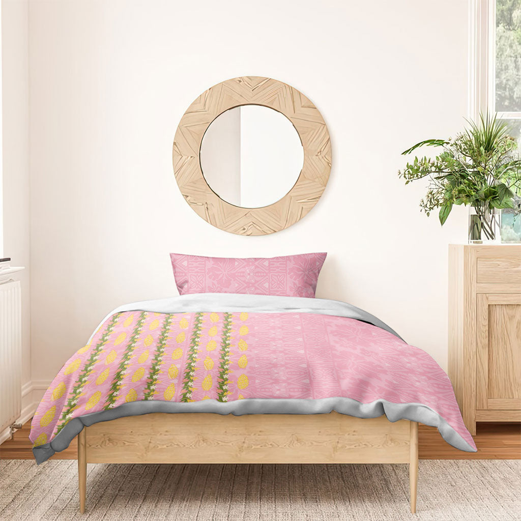 Hawaii Shell Tiare Anthurium Heliconia Lei Bedding Set With Tapa Pattern Baby Pink