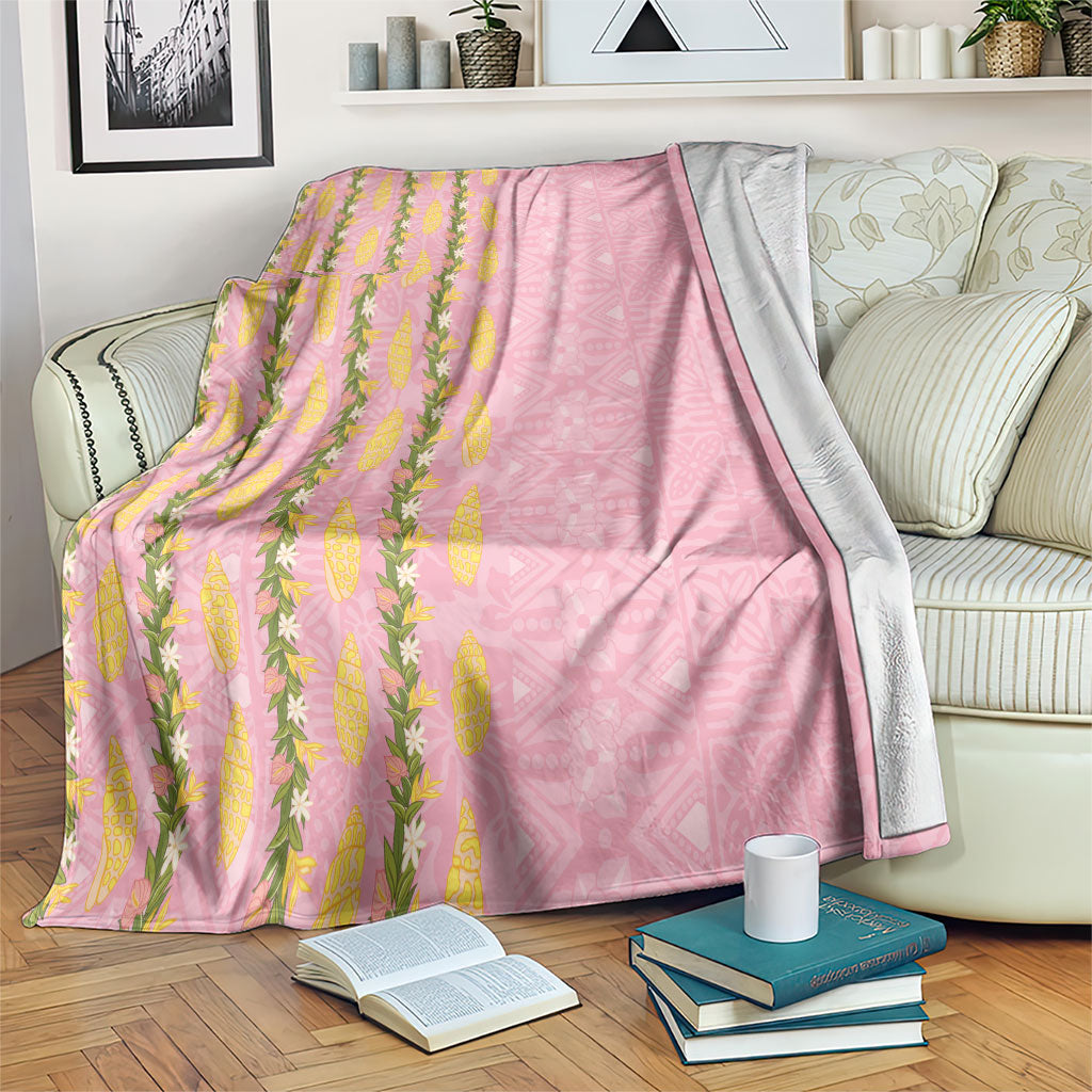 Hawaii Shell Tiare Anthurium Heliconia Lei Blanket With Tapa Pattern Baby Pink