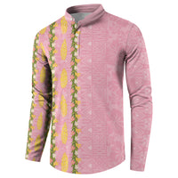 Hawaii Shell Tiare Anthurium Heliconia Lei Button Sweatshirt With Tapa Pattern Baby Pink