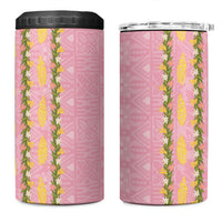 Hawaii Shell Tiare Anthurium Heliconia Lei 4 in 1 Can Cooler Tumbler With Tapa Pattern Baby Pink