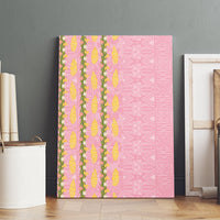 Hawaii Shell Tiare Anthurium Heliconia Lei Canvas Wall Art With Tapa Pattern Baby Pink