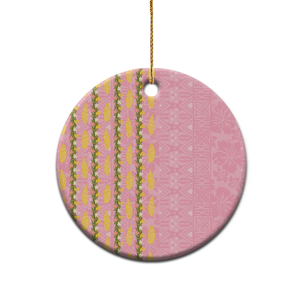 Hawaii Shell Tiare Anthurium Heliconia Lei Ceramic Ornament With Tapa Pattern Baby Pink LT05 - Polynesian Pride