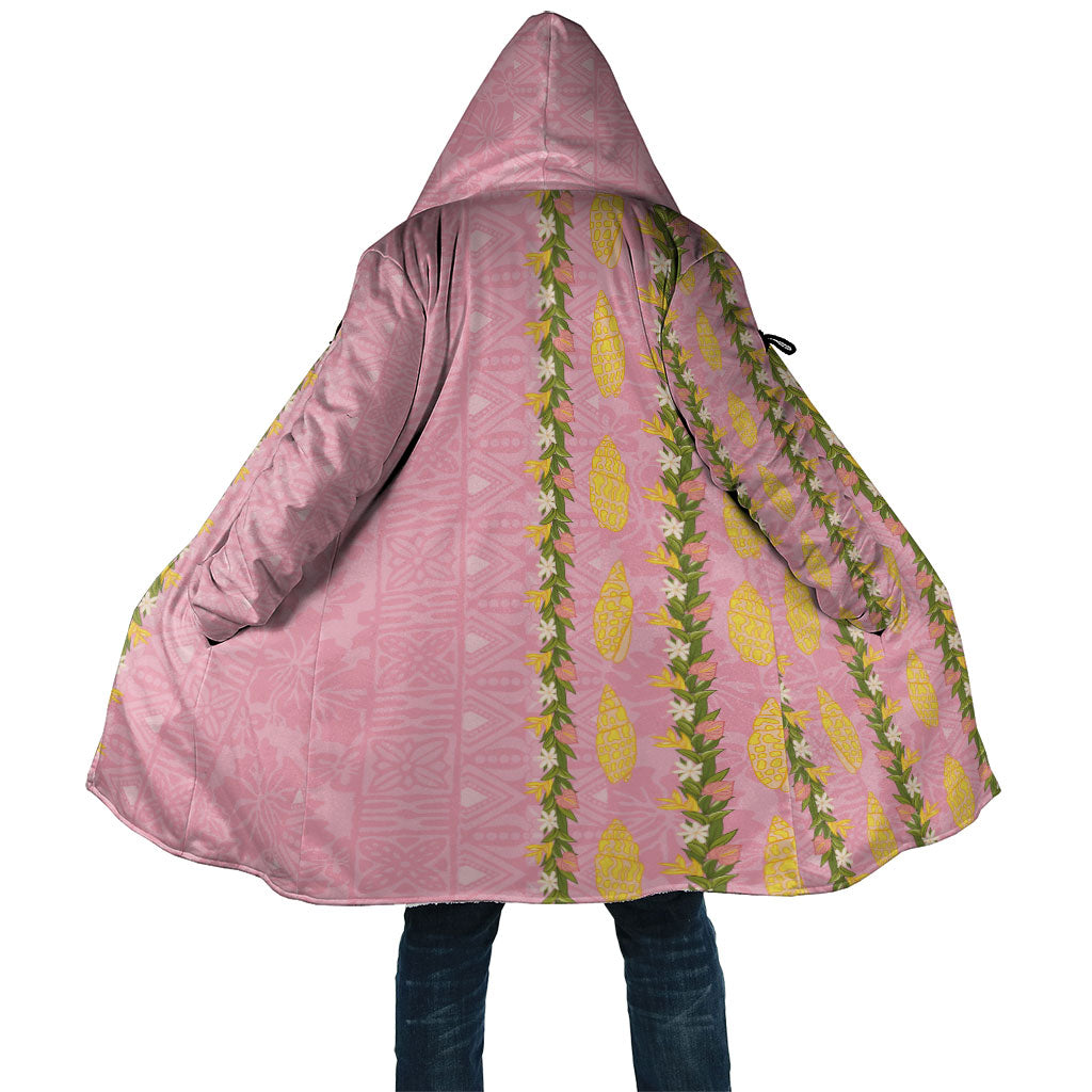 Hawaii Shell Tiare Anthurium Heliconia Lei Cloak With Tapa Pattern Baby Pink