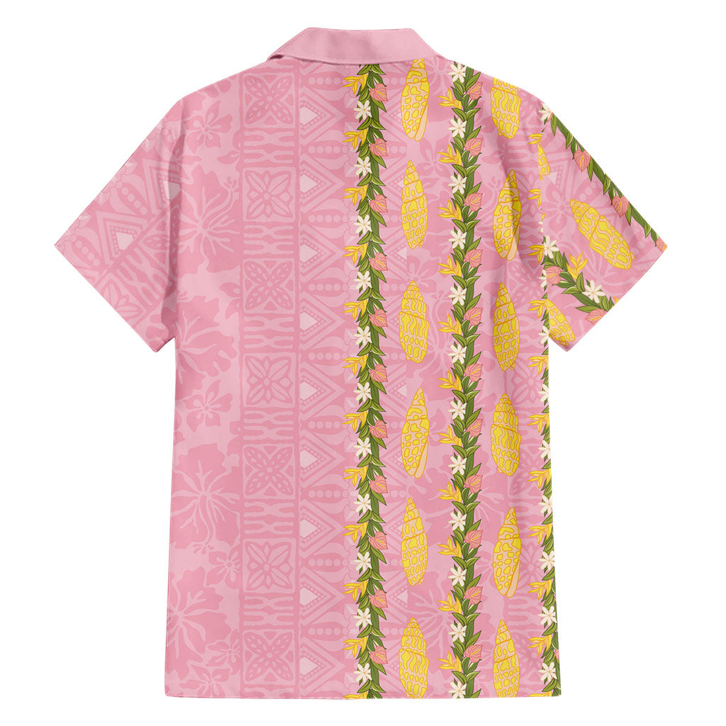 Hawaii Shell Tiare Anthurium Heliconia Lei Family Matching Mermaid Dress and Hawaiian Shirt With Tapa Pattern Baby Pink
