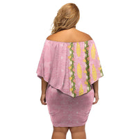 Hawaii Shell Tiare Anthurium Heliconia Lei Family Matching Off Shoulder Short Dress and Hawaiian Shirt With Tapa Pattern Baby Pink