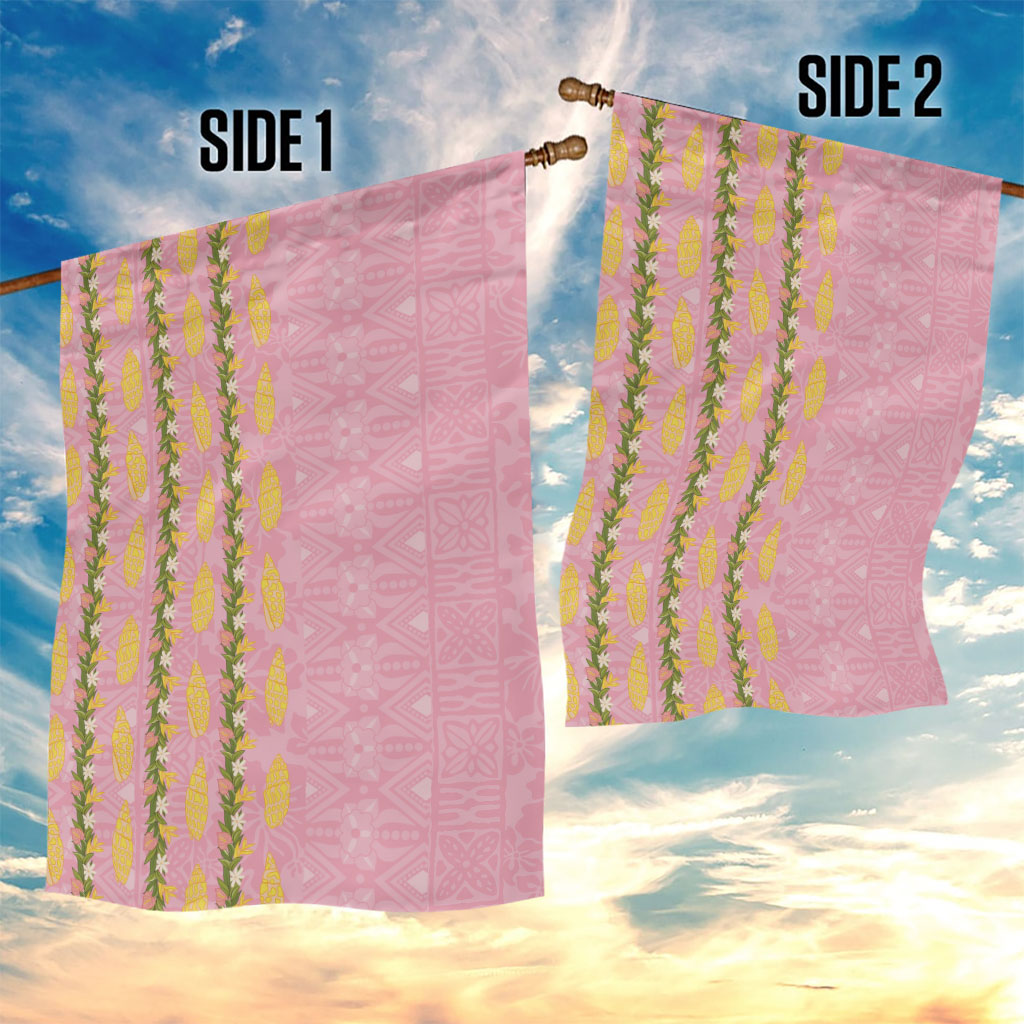 Hawaii Shell Tiare Anthurium Heliconia Lei Garden Flag With Tapa Pattern Baby Pink