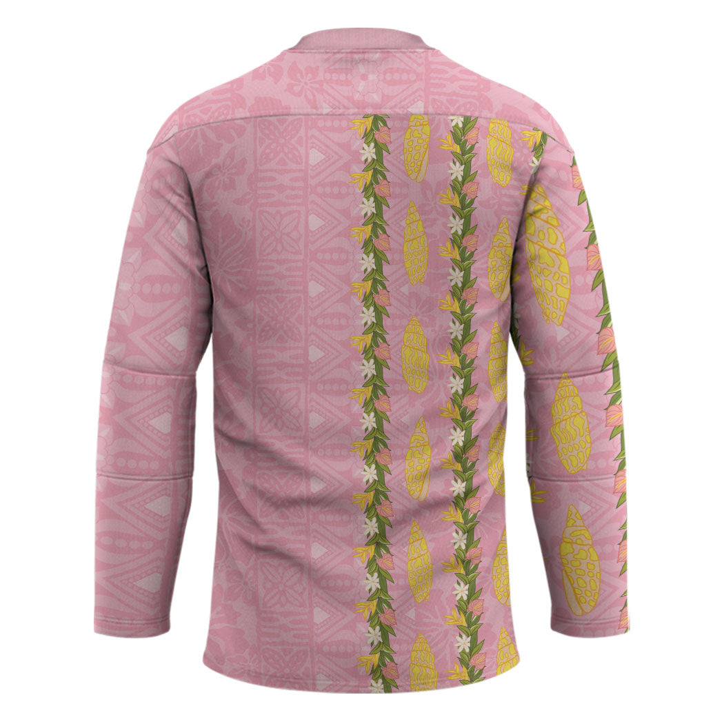 Hawaii Shell Tiare Anthurium Heliconia Lei Hockey Jersey With Tapa Pattern Baby Pink