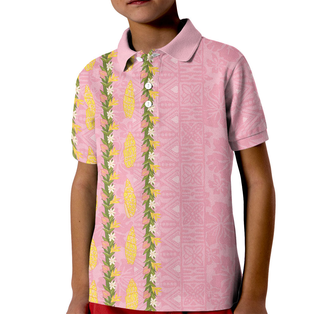 Hawaii Shell Tiare Anthurium Heliconia Lei Kid Polo Shirt With Tapa Pattern Baby Pink