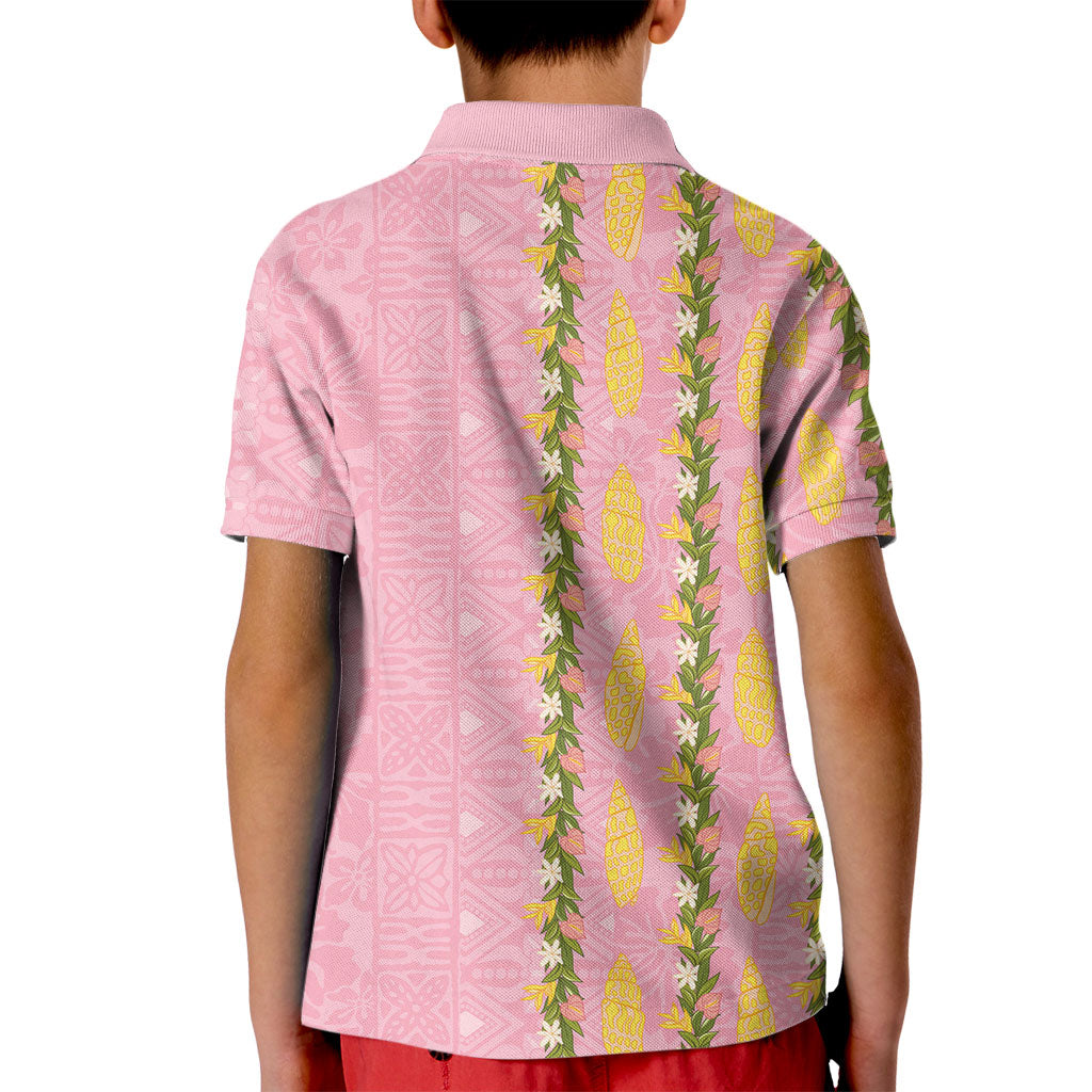 Hawaii Shell Tiare Anthurium Heliconia Lei Kid Polo Shirt With Tapa Pattern Baby Pink