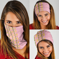 Hawaii Shell Tiare Anthurium Heliconia Lei Neck Gaiter With Tapa Pattern Baby Pink