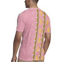 Hawaii Shell Tiare Anthurium Heliconia Lei Rugby Jersey With Tapa Pattern Baby Pink