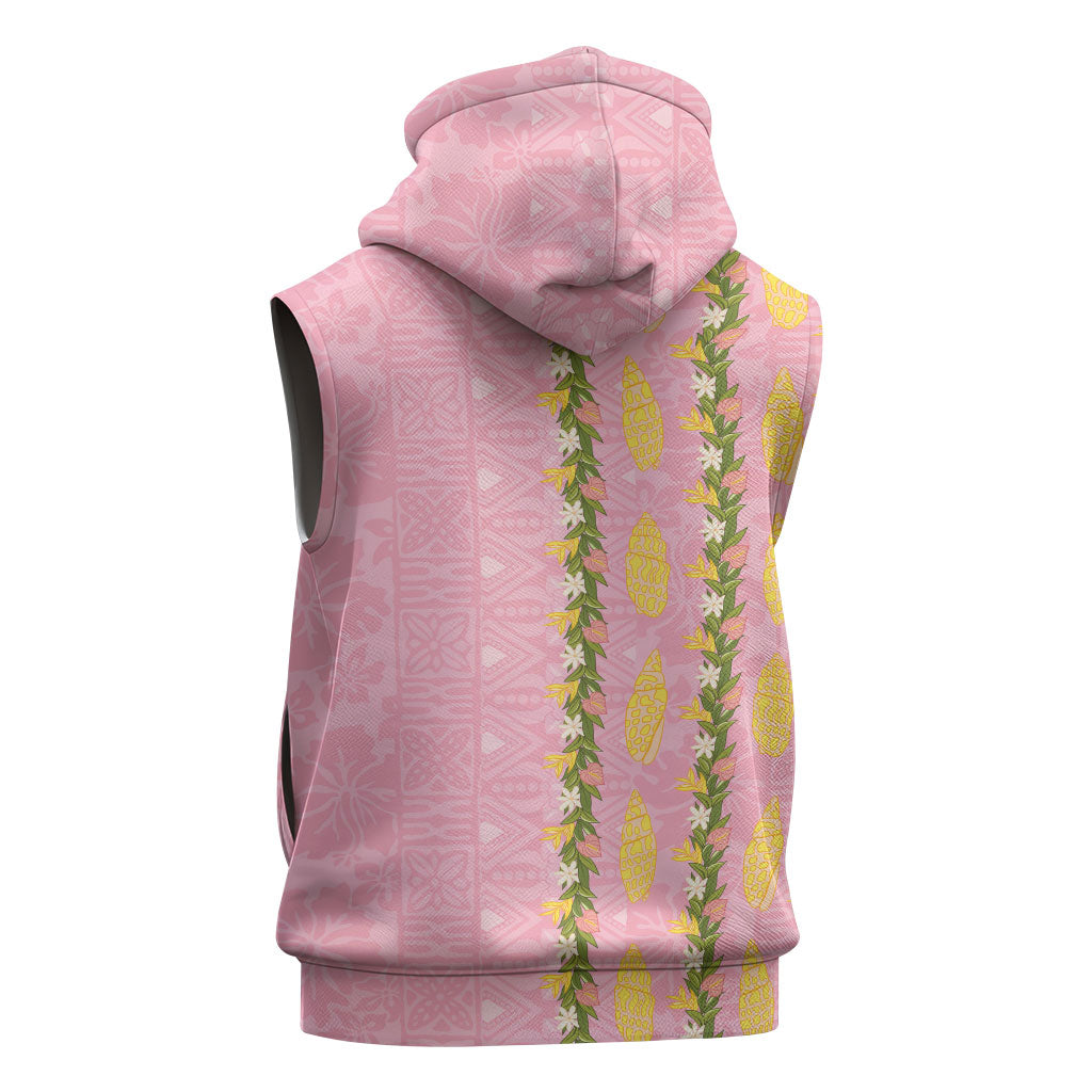 Hawaii Shell Tiare Anthurium Heliconia Lei Sleeveless Zip Hoodie With Tapa Pattern Baby Pink