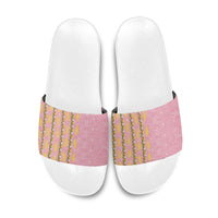 Hawaii Shell Tiare Anthurium Heliconia Lei Slide Sandals With Tapa Pattern Baby Pink