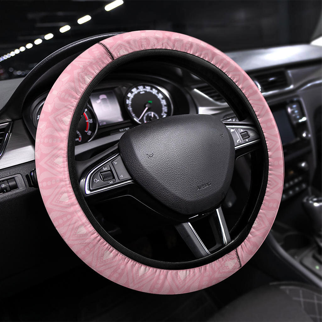 Hawaii Shell Tiare Anthurium Heliconia Lei Steering Wheel Cover With Tapa Pattern Baby Pink