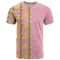 Hawaii Shell Tiare Anthurium Heliconia Lei T Shirt With Tapa Pattern Baby Pink