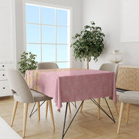 Hawaii Shell Tiare Anthurium Heliconia Lei Tablecloth With Tapa Pattern Baby Pink