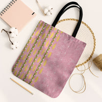 Hawaii Shell Tiare Anthurium Heliconia Lei Tote Bag With Tapa Pattern Baby Pink