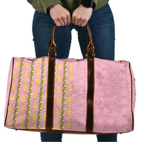 Hawaii Shell Tiare Anthurium Heliconia Lei Travel Bag With Tapa Pattern Baby Pink