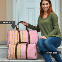 Hawaii Shell Tiare Anthurium Heliconia Lei Travel Bag With Tapa Pattern Baby Pink