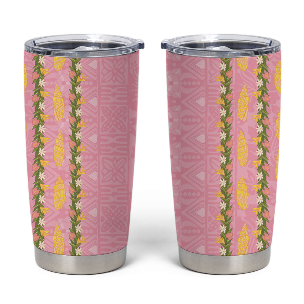 Hawaii Shell Tiare Anthurium Heliconia Lei Tumbler Cup With Tapa Pattern Baby Pink