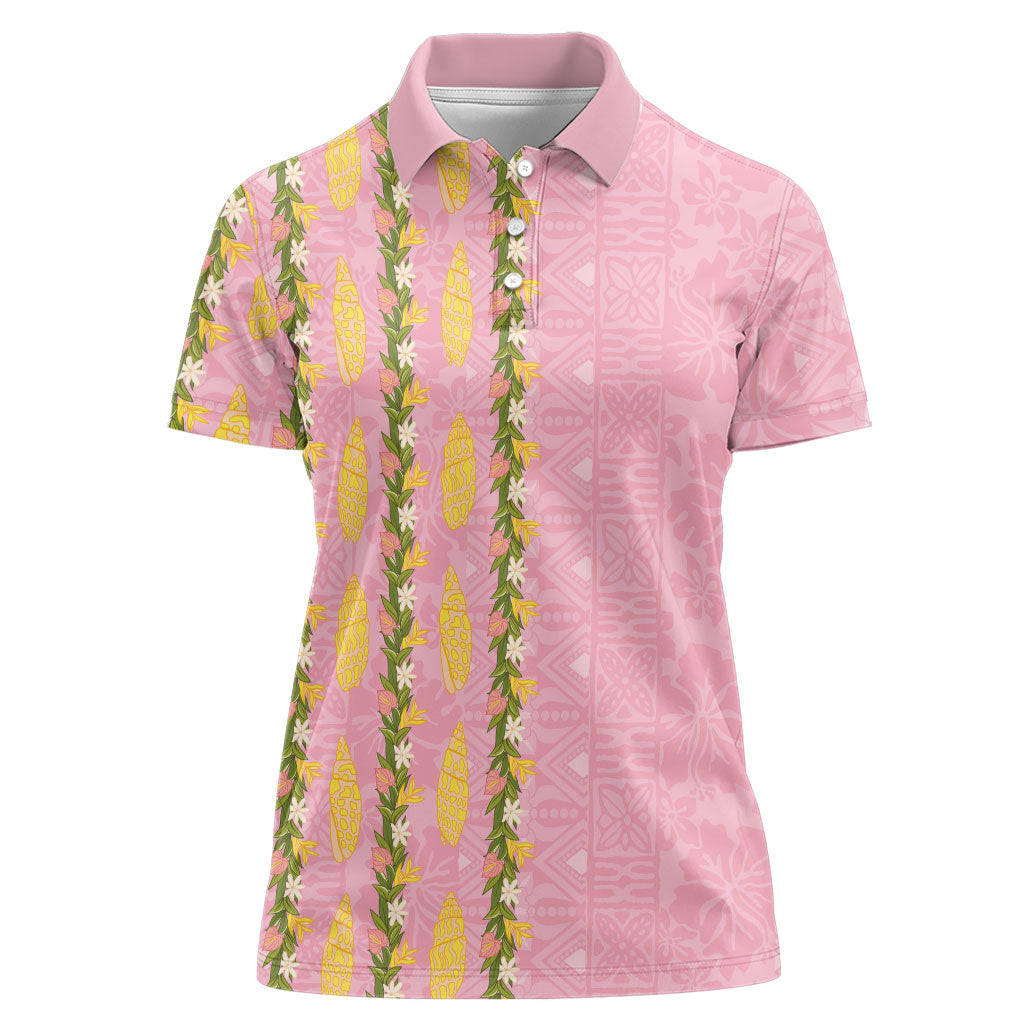 Hawaii Shell Tiare Anthurium Heliconia Lei Women Polo Shirt With Tapa Pattern Baby Pink