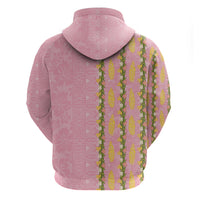 Hawaii Shell Tiare Anthurium Heliconia Lei Zip Hoodie With Tapa Pattern Baby Pink