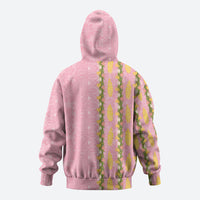 Hawaii Shell Tiare Anthurium Heliconia Lei Zip Hoodie With Tapa Pattern Baby Pink