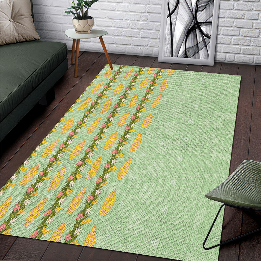 Hawaii Shell Tiare Anthurium Heliconia Lei Area Rug With Tapa Pattern Baby Green