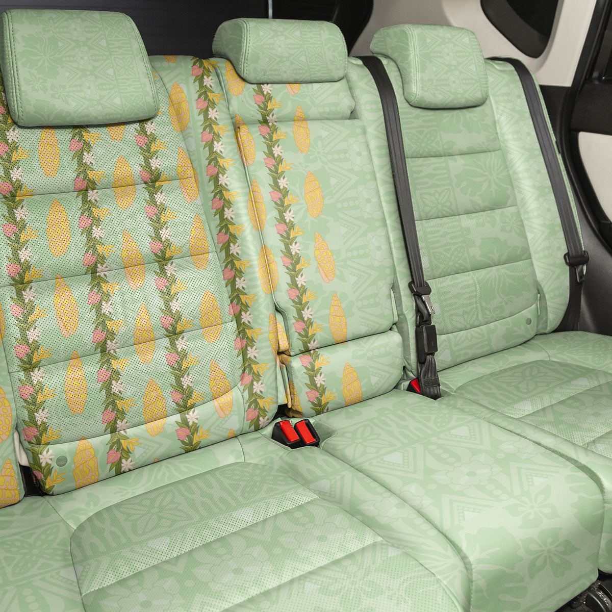 Hawaii Shell Tiare Anthurium Heliconia Lei Back Car Seat Cover With Tapa Pattern Baby Green