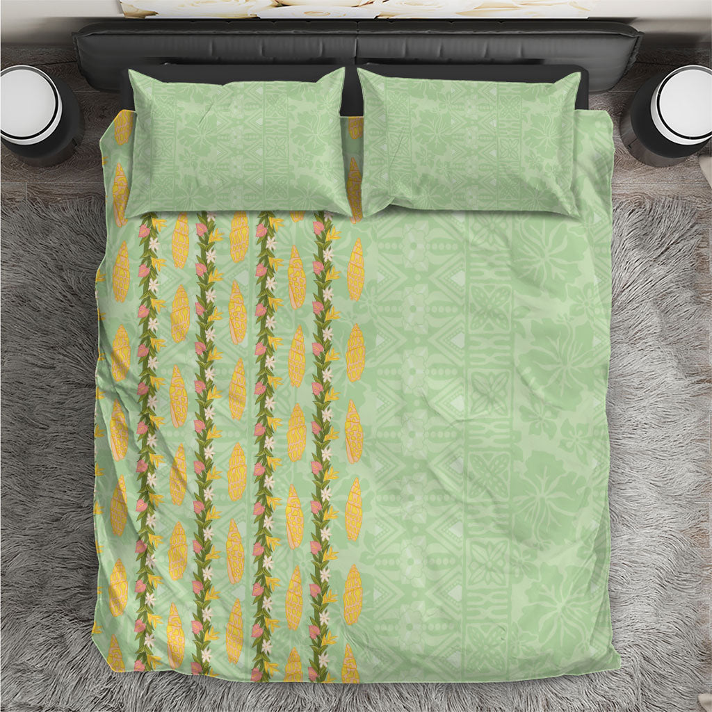 Hawaii Shell Tiare Anthurium Heliconia Lei Bedding Set With Tapa Pattern Baby Green