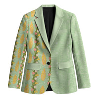 Hawaii Shell Tiare Anthurium Heliconia Lei Blazer With Tapa Pattern Baby Green