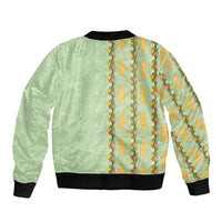 Hawaii Shell Tiare Anthurium Heliconia Lei Bomber Jacket With Tapa Pattern Baby Green