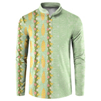 Hawaii Shell Tiare Anthurium Heliconia Lei Button Sweatshirt With Tapa Pattern Baby Green