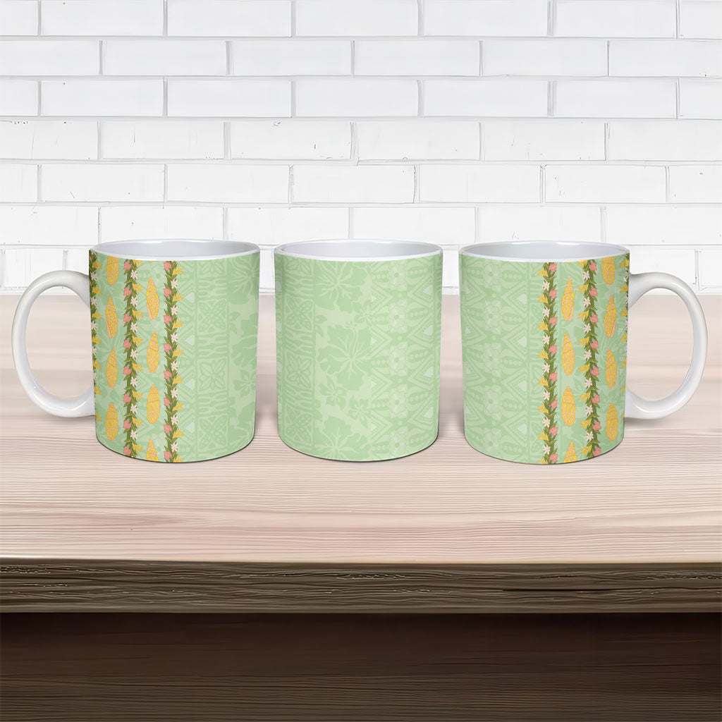 Hawaii Shell Tiare Anthurium Heliconia Lei Ceramic Mug With Tapa Pattern Baby Green