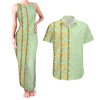 Hawaii Shell Tiare Anthurium Heliconia Lei Couples Matching Tank Maxi Dress and Hawaiian Shirt With Tapa Pattern Baby Green