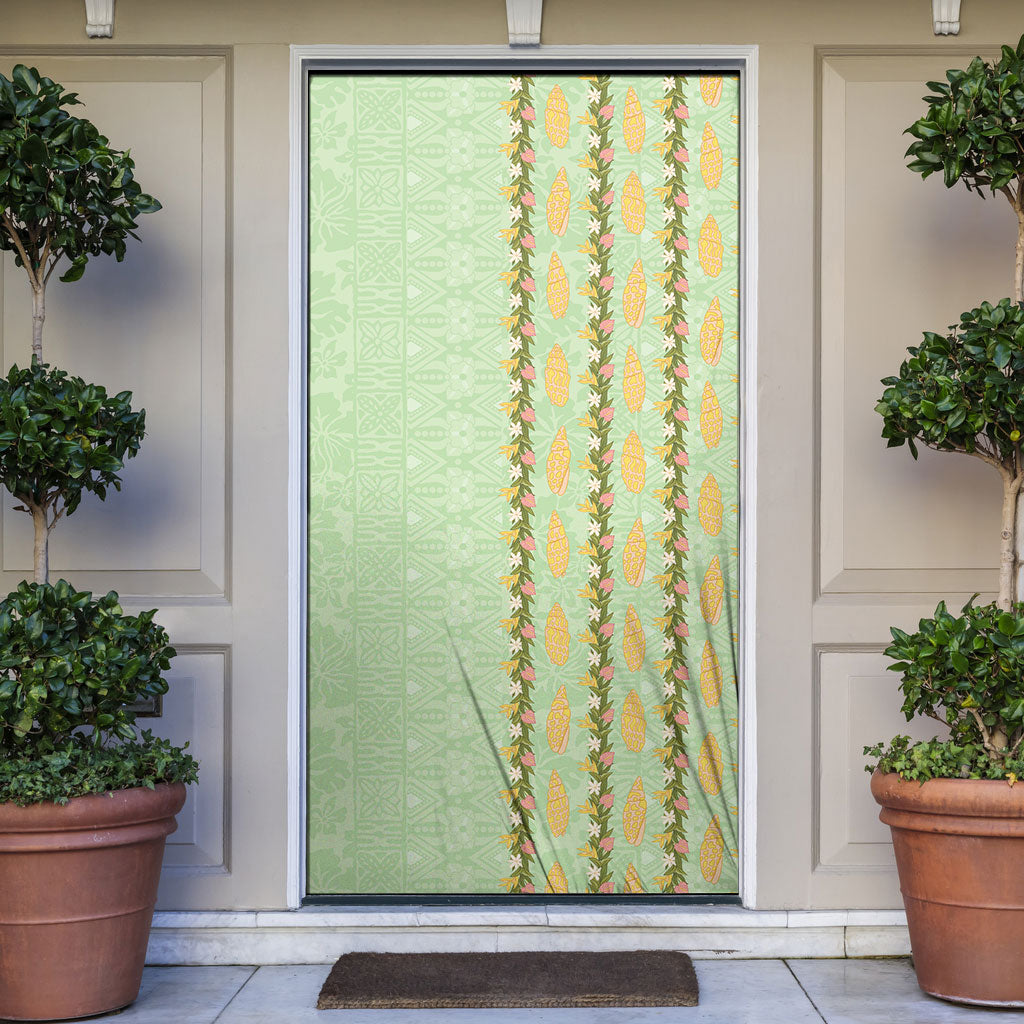 Hawaii Shell Tiare Anthurium Heliconia Lei Door Cover With Tapa Pattern Baby Green