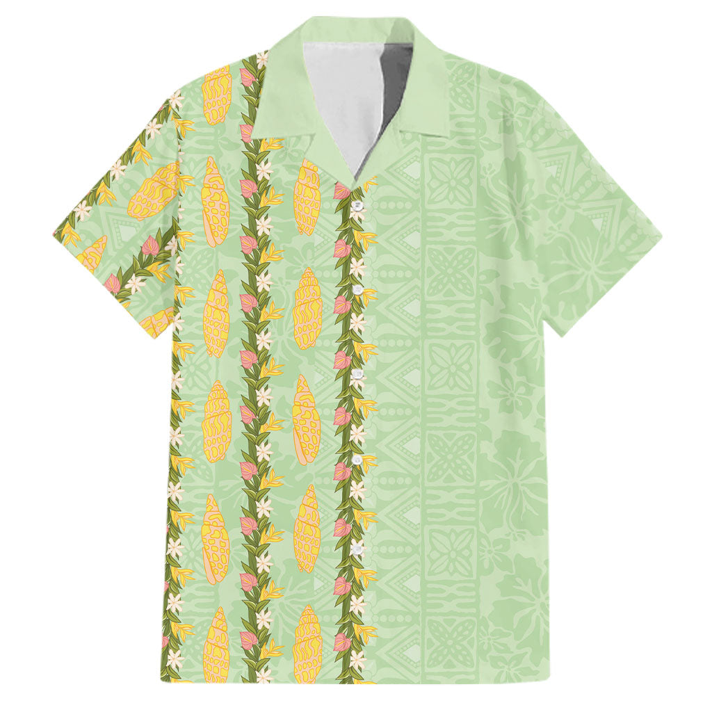 Hawaii Shell Tiare Anthurium Heliconia Lei Family Matching Mermaid Dress and Hawaiian Shirt With Tapa Pattern Baby Green
