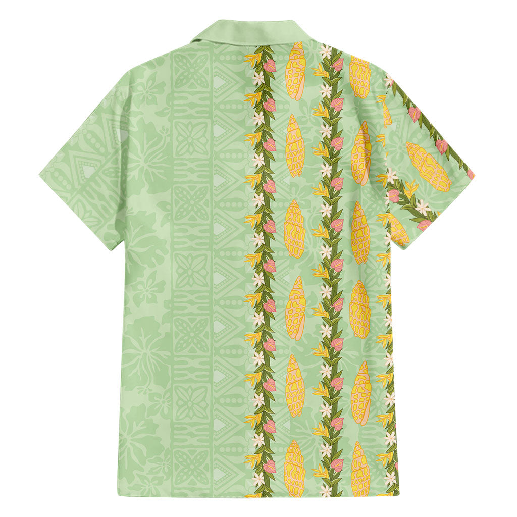 Hawaii Shell Tiare Anthurium Heliconia Lei Family Matching Mermaid Dress and Hawaiian Shirt With Tapa Pattern Baby Green