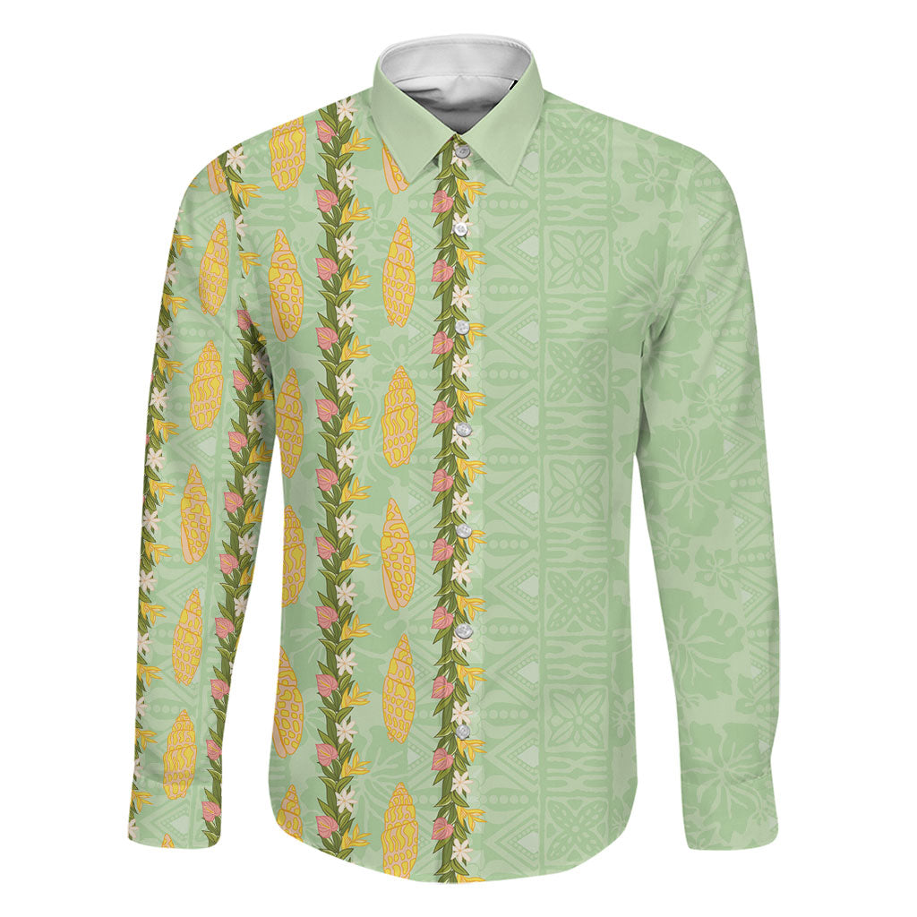 Hawaii Shell Tiare Anthurium Heliconia Lei Family Matching Mermaid Dress and Hawaiian Shirt With Tapa Pattern Baby Green
