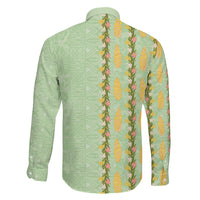 Hawaii Shell Tiare Anthurium Heliconia Lei Family Matching Off Shoulder Short Dress and Hawaiian Shirt With Tapa Pattern Baby Green