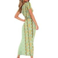 Hawaii Shell Tiare Anthurium Heliconia Lei Family Matching Short Sleeve Bodycon Dress and Hawaiian Shirt With Tapa Pattern Baby Green