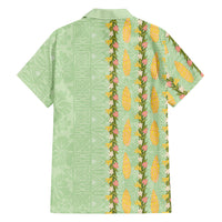 Hawaii Shell Tiare Anthurium Heliconia Lei Family Matching Summer Maxi Dress and Hawaiian Shirt With Tapa Pattern Baby Green