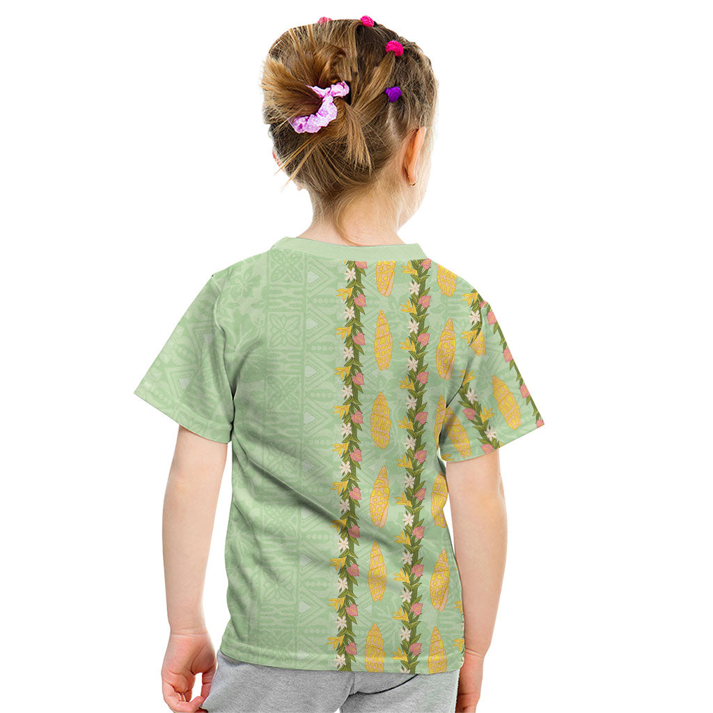 Hawaii Shell Tiare Anthurium Heliconia Lei Kid T Shirt With Tapa Pattern Baby Green
