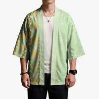 Hawaii Shell Tiare Anthurium Heliconia Lei Kimono With Tapa Pattern Baby Green