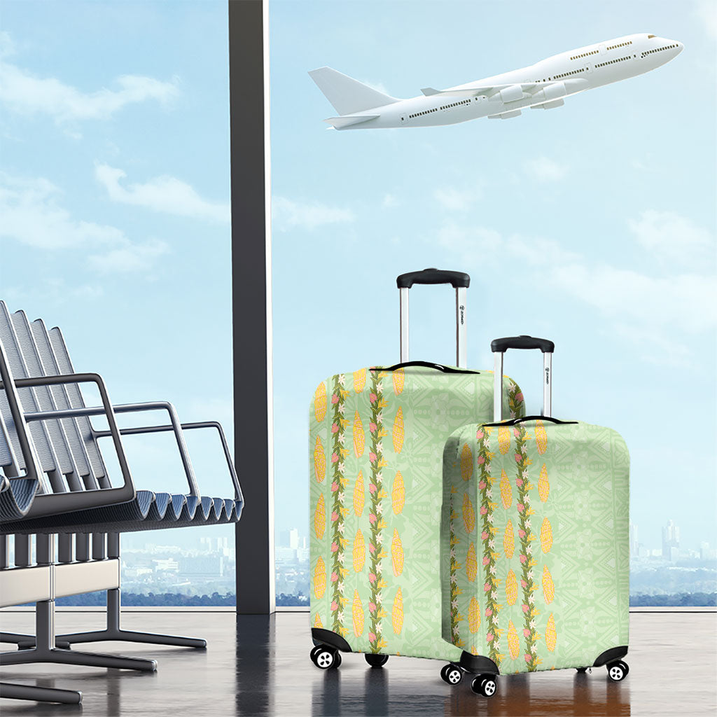 Hawaii Shell Tiare Anthurium Heliconia Lei Luggage Cover With Tapa Pattern Baby Green