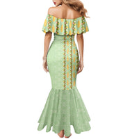 Hawaii Shell Tiare Anthurium Heliconia Lei Mermaid Dress With Tapa Pattern Baby Green