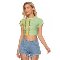 Hawaii Shell Tiare Anthurium Heliconia Lei Raglan Cropped T Shirt With Tapa Pattern Baby Green