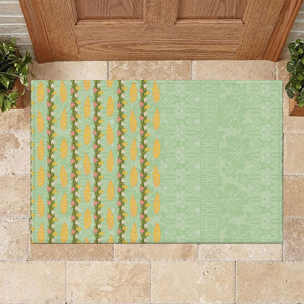 Hawaii Shell Tiare Anthurium Heliconia Lei Rubber Doormat With Tapa Pattern Baby Green