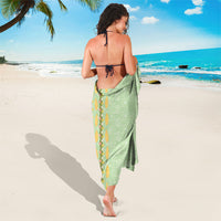 Hawaii Shell Tiare Anthurium Heliconia Lei Sarong With Tapa Pattern Baby Green